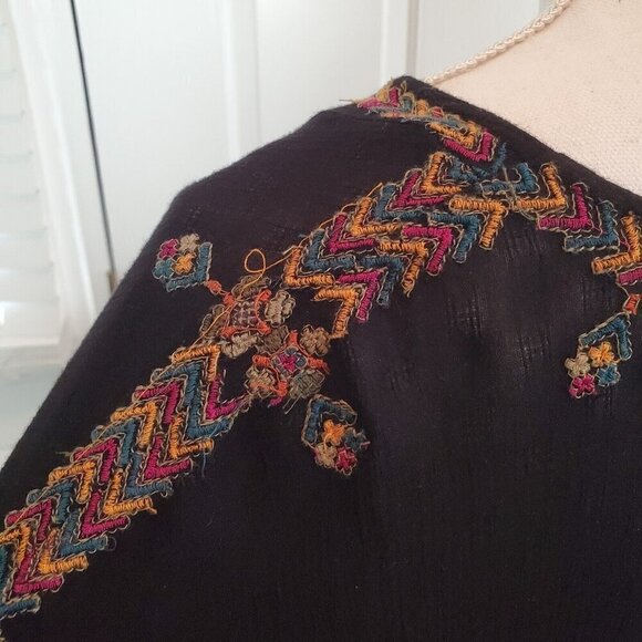 Free People Tunic Dress S Shirt‎ Peasant Top Black Embroidered Vneck Boho Prarie - Picture 16 of 16